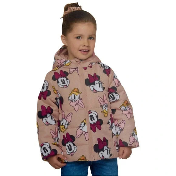 Disney Girls Minnie Mouse Daisy Duck Pink Hooded Winter Puffer Jacket Toddler 3T - Picture 2 of 16